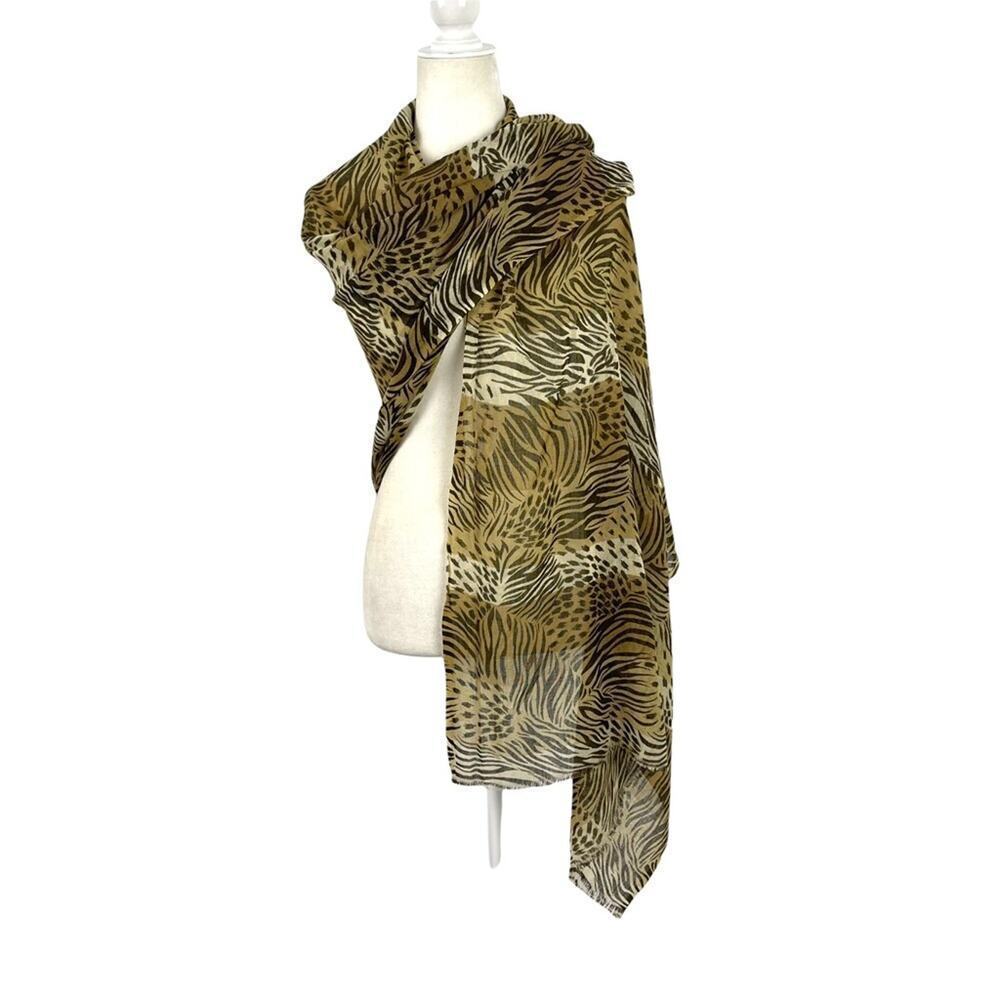 Bindya New York Shawl/Pashmina Animal Print 100% Wool Oversized Scarf Brown Tan
